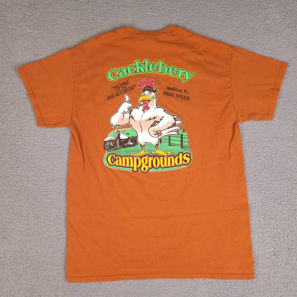 Bike Week Cacklebery Campgrounds T-Shirt Mens Medium Orange Samsula Florida